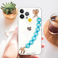 Smile Flower Accented Beaded Adhesive Phone Strap