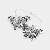 Antique Metal Butterfly Dangle Earrings