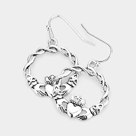 Claddagh Accented Open Metal Circle Dangle Earrings