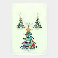 Stone Embellished Christmas Tree Pendant Set