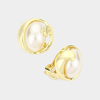 Oval Pearl Accented Clip on Earrings