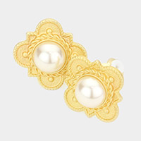 Pearl Centered Antique Clip on Earrings