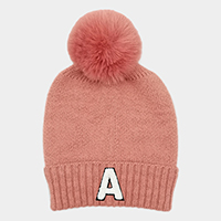 -A- Monogram Faux Fur Pom Pom Knit Beanie Hat
