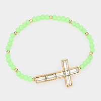 Cross Accented Faceted Beaded Stretch Bracelet