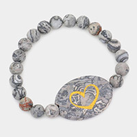 Heart Pointed Semi Precious Stone Stretch Bracelet
