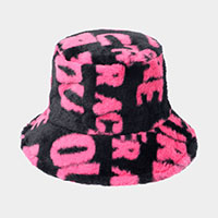 Patterned Faux Fur Bucket Hat