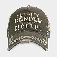 HAPPY CAMPER FUELED BY ALCOHOL Message Vintage Baseball Cap