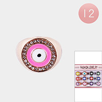 12PCS - Rhinestone Embellished Evil Eye Rings