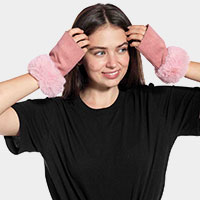 Faux Fur Cuff Knit Fingerless Gloves