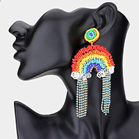 Rhinestone Seed Beaded Rainbow Dangle Earrings