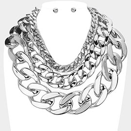 Triple Layered Chain Bib Necklace