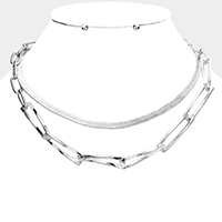 Double Layered Twisted Open Metal Rectangle Link Necklace