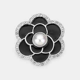 Pearl Centered Camellia Flower Pin Brooch