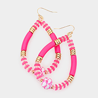 Pink Ribbon Accented Resin Open Teardrop Dangle Earrings