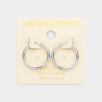 14K White Gold Dipped Metal Hoop Pin Catch Earrings