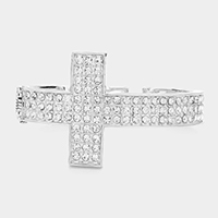BLESSED Rhinestone Embellished Cross Hinged Bracelet