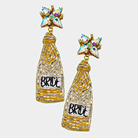 BRIDE Felt Back Stone Beaded Champagne Dangle Earrings