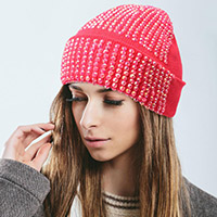 Single Sided Studded Knit Beanie Hat