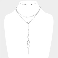 Open Metal Oval Link Double Layered Y Necklace