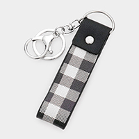 Buffalo Check Patterned Faux Leather Keychain