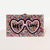 HEY LOVE Glittered Heart Sunglasses Clutch / Crossbody Bag