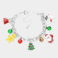 Christmas Tree Gingerbread Man Santa Claus Rudolph Charm Bracelet