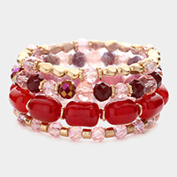 4PCS - Natural Stone Faceted Beaded Stretch Bracelets