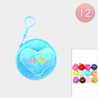 12PCS - LOVE Message Heart Pointed Round Coin Purses
