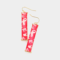 Pink Ribbon Printed Rectangle Dangle Earrings