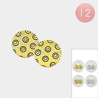 12Pairs - Smile Patterned Round Square Stud Earrings