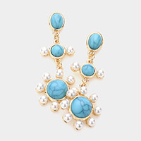 Natural Stone Pearl Embellished Dangle Earrings