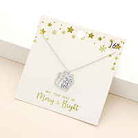 Merry and Happy Message Metal Christmas Gift Pendant Necklace