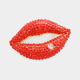 Rhinestone Embellished Lips Pin Brooch