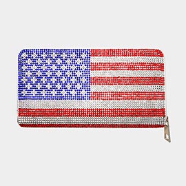 Bling American USA Flag Zipper Wallet