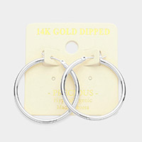 14K White Gold Dipped Metal Hoop Pin Catch Earrings