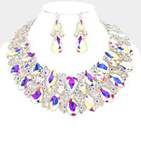 Marquise Teardrop Stone Accented Evening Necklace