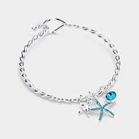 Rhinestone Embellished Starfish Charm Hook Bracelet