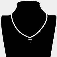 CZ Cross Pendant Pearl Necklace