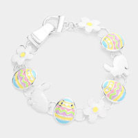 Enamel Metal Bunny Egg Flower Link Magnetic Bracelet