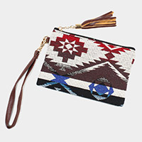 Aztec Patterned Woven Wristlet Pouch Bag
