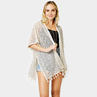 Ethnic Patterned Lace Cover Up Kimono Poncho