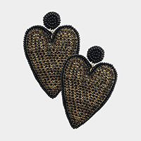 Felt Back Rhinestone Seed Beaded Heart Dangle Earrings