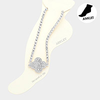 Stone Embellished Quatrefoil Accented Anklet