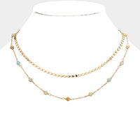 Natural Stone Station Double Layered Necklace