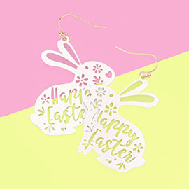 Happy Easter Message Cut Out Flower Leaf Heart Bunny Dangle Earrings