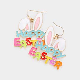 Happy Easter Message Enamel Bunny Dangle Earrings