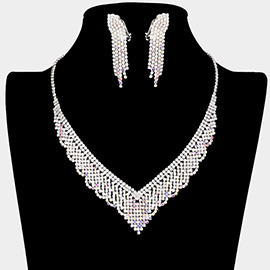 Rhinestone Pave Necklace Clip on Earring Set