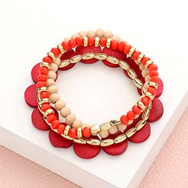 4PCS - Wood Ball Faceted Beaded Stretch Bracelets