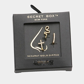 Secret Box _ 14K Gold Dipped Cross Bar Nose Clips