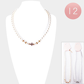12PCS - Cross Accented Pearl Necklaces